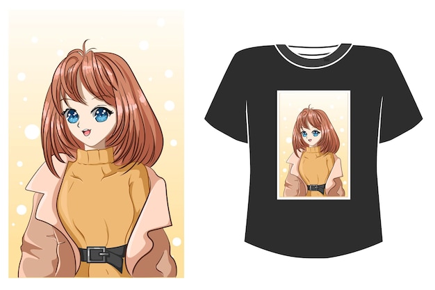 Tシャツの冬服漫画デザインの女の子