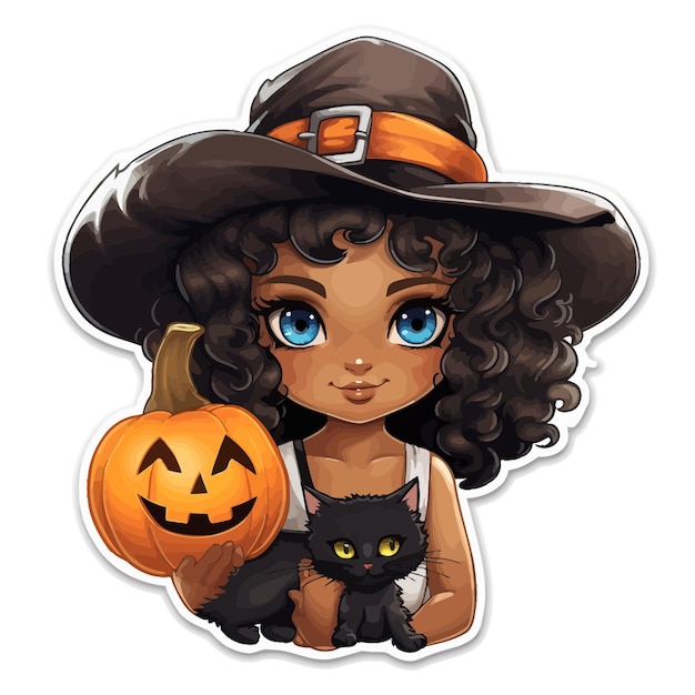 a girl with a witch hat and a pumpkin for halloween