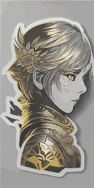 Vector a girl with yellow eyes and a gold flower on her head