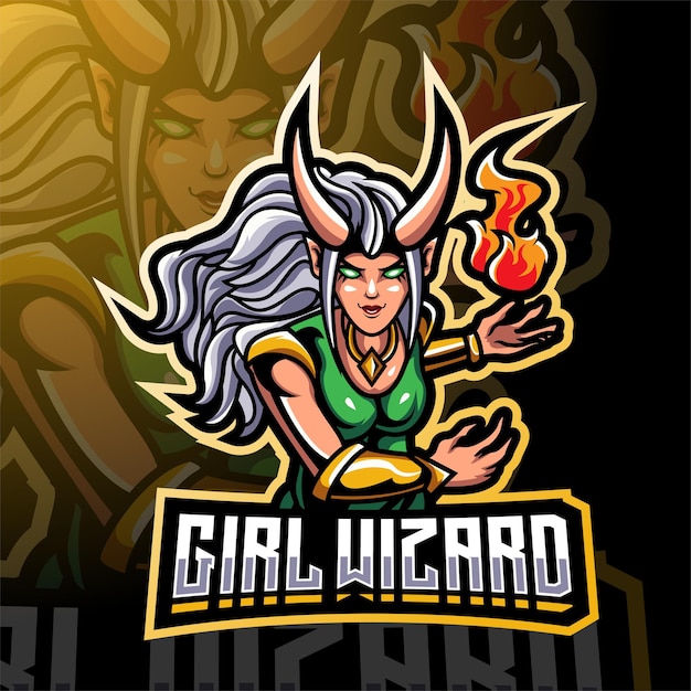 Girl wizard esport mascot logo design