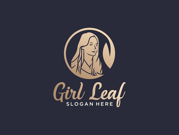 Girl women with leaf logo design good use for salon or fashion logo