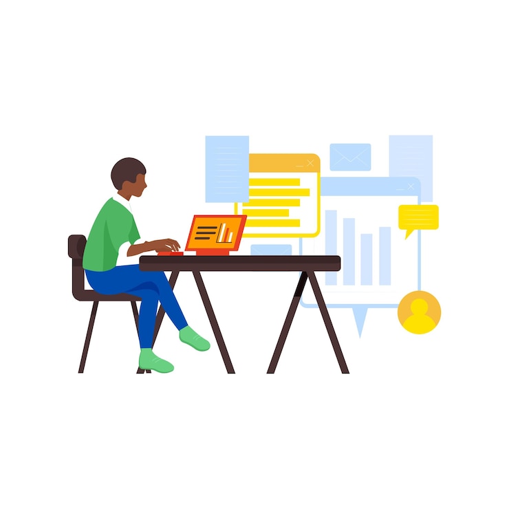 Vector girl working on business graph