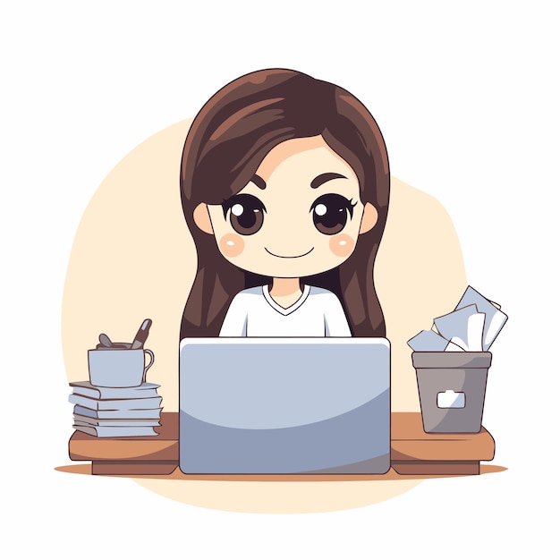 Vector girl working at the laptop vector illustration in a flat style