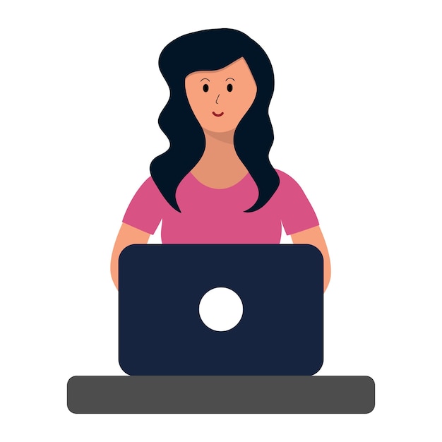 Vector the girl works at a laptop working process management freelance office work from home business