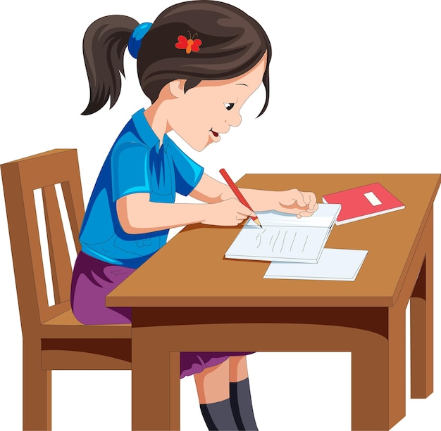 Girl writing with a pencil vector illustration