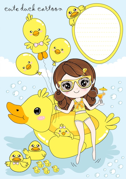 Girl and yellow duck in the summer