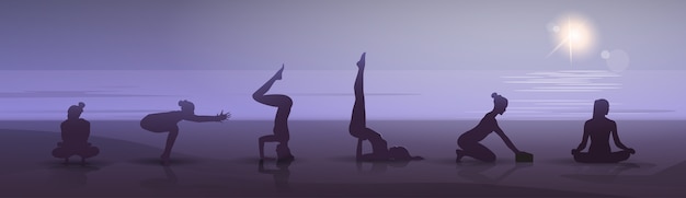 Vettore set di posizioni yoga della ragazza