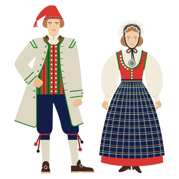 Vector girl and young man in folk danish costume