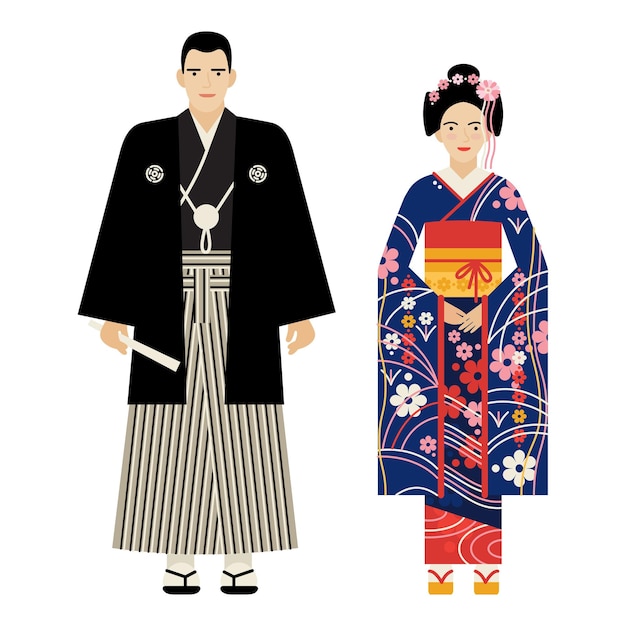 Premium Vector  Man and woman wearing traditional japanese