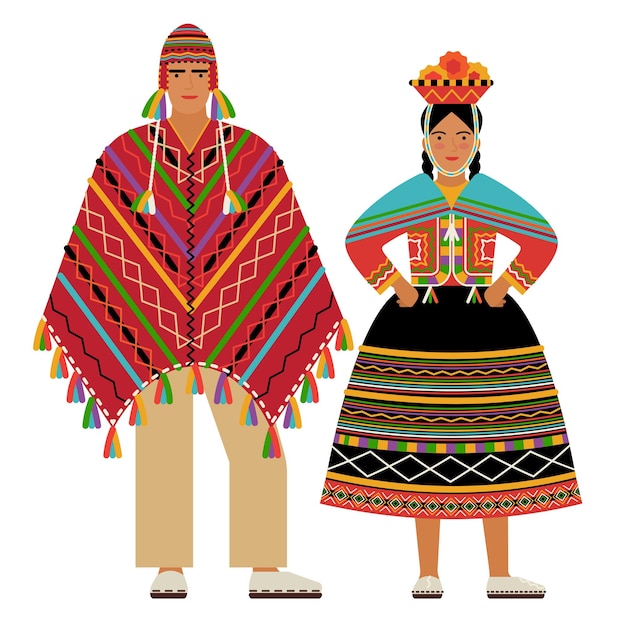 Girl and young man in Peruvian folk costume