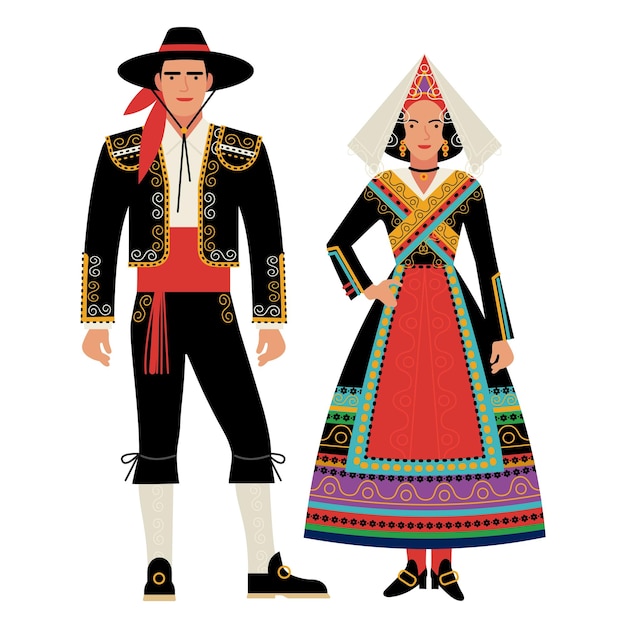 Girl and young man in Spanish folk costume