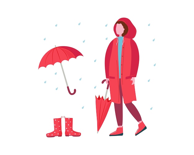 girl young woman in waterproof raincoat umbrella closed raindrops inclement weather water