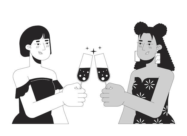 ベクトル ガール フレンド レズビアン メガネをチリンと黒と白の 2d ラインの漫画のキャラクター