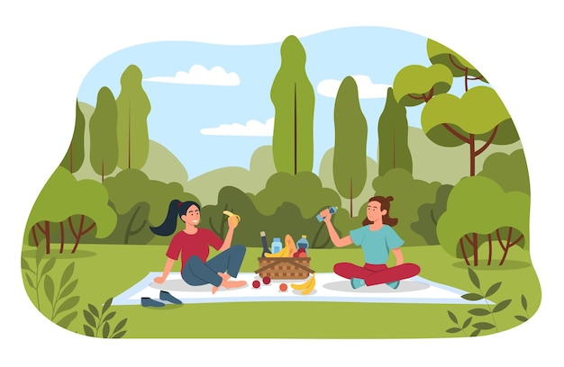 Amiche sul concetto di picnic all'aperto