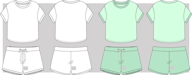 Girls 2 pieces set t shirt amp shorts flat sketch