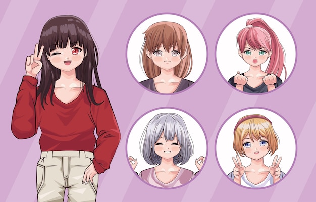 女の子アニメ5人のキャラクター