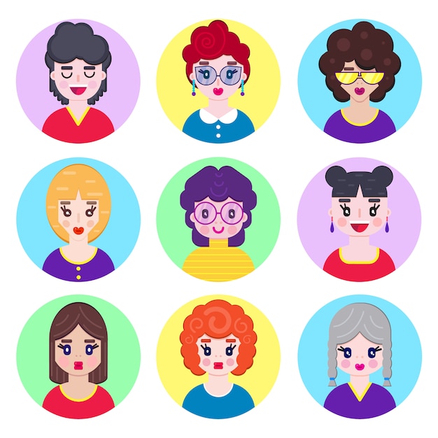 Girls avatars in flat style