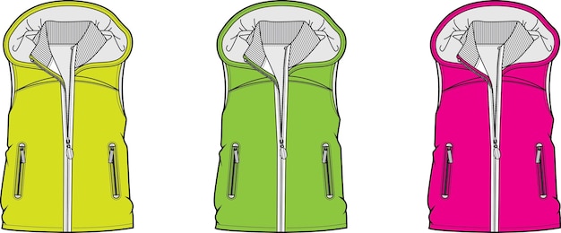 Vector girls aw gilet for fashion flat sketch technical drawing vector illustration template