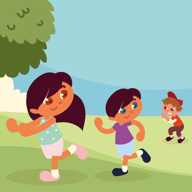 Vector girls and boy playing