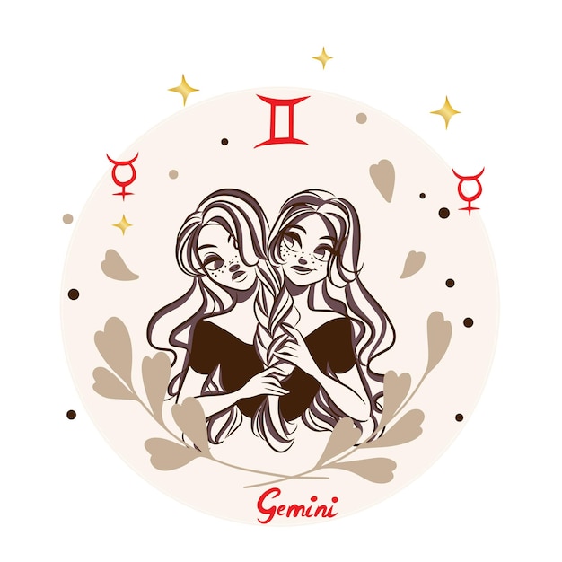 Girls braiding hair cartoon gemini zodiac sign decoration fashion