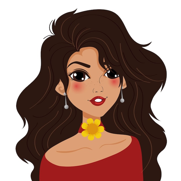 Vector girls cartoon wavy hair