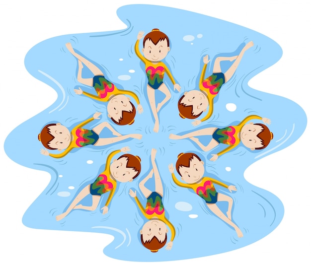 Девушки делают синхронное плавание в команде