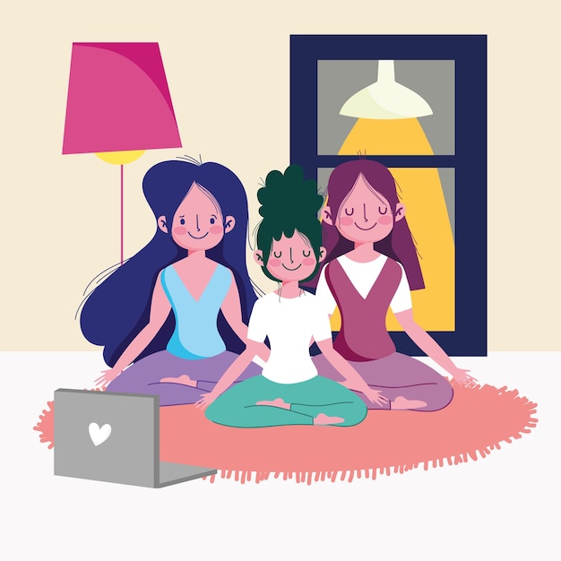 Girls doing yoga at home