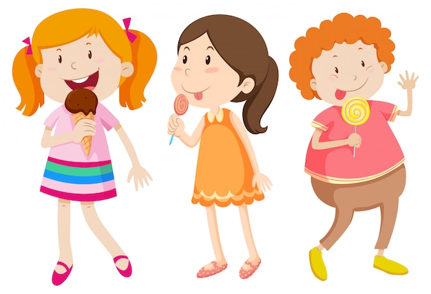 Vector girls eating sweet on white background