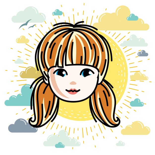 Vector girls face, human head. vector character, beautiful red-haired teenager with stylish haircut.