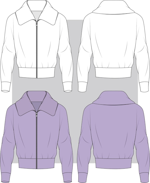 Girls fashion collar  sweatshirt flat sketch template