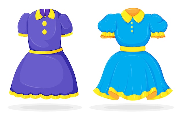 Vector girls fashionable cartoon dresses in beautiful color