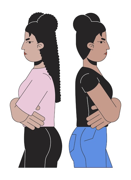 Girls friends facing away from each other 2d linear cartoon characters