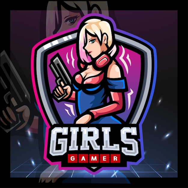 Disegno del logo esport della mascotte del giocatore delle ragazze