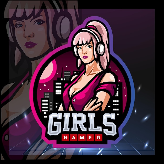 Vector girls gamer mascot esport logo design