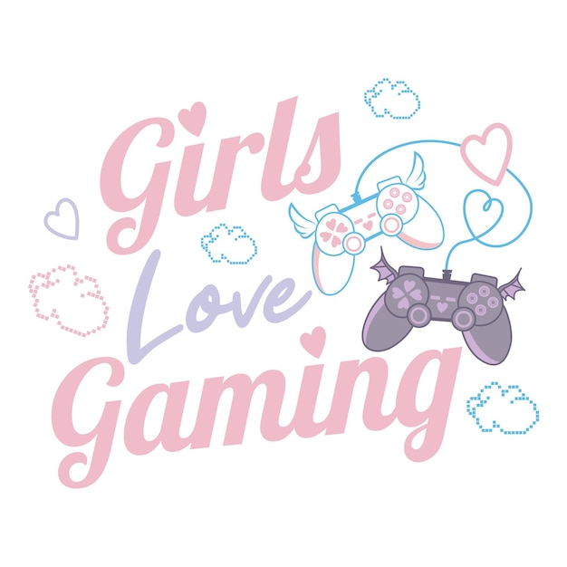 Vector girls gaming t shirt text based design with gaming remotes