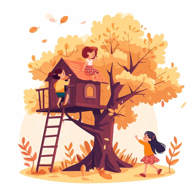 Girls_have_fun_climb_on_tree_house_with_ladder