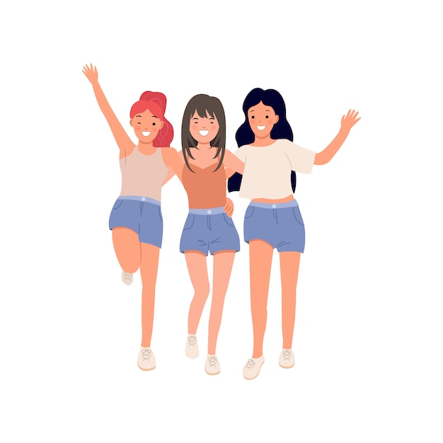 Vector girls having fun together in summer clothes