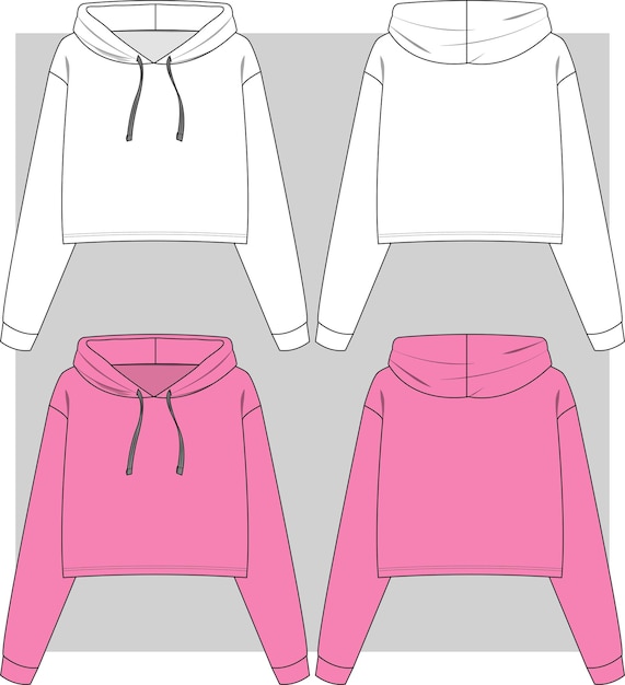 Girls hoodies sweatshirt with drop shoulder flat sketch