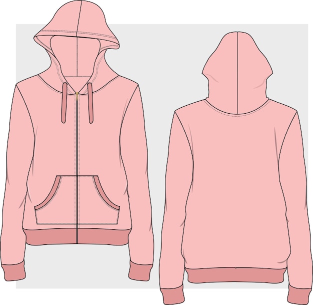 Girls Hoodies with long sleeve flat sketch