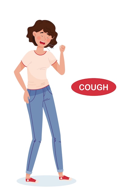 Girls in jeans and a tshirt have a bad cough full length image