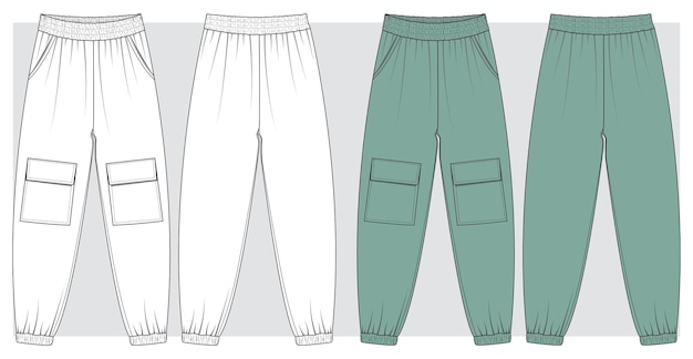 Girls jogger Pant with pockets on knee Flat Sketch