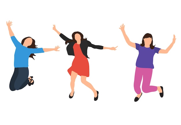 Girls jumping isometric people flat style