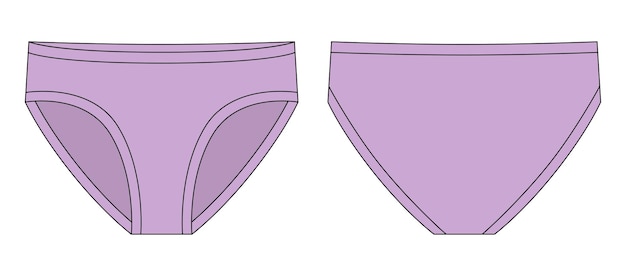 Girls knickers technical sketch illustration Pastel purple color Children's underpants