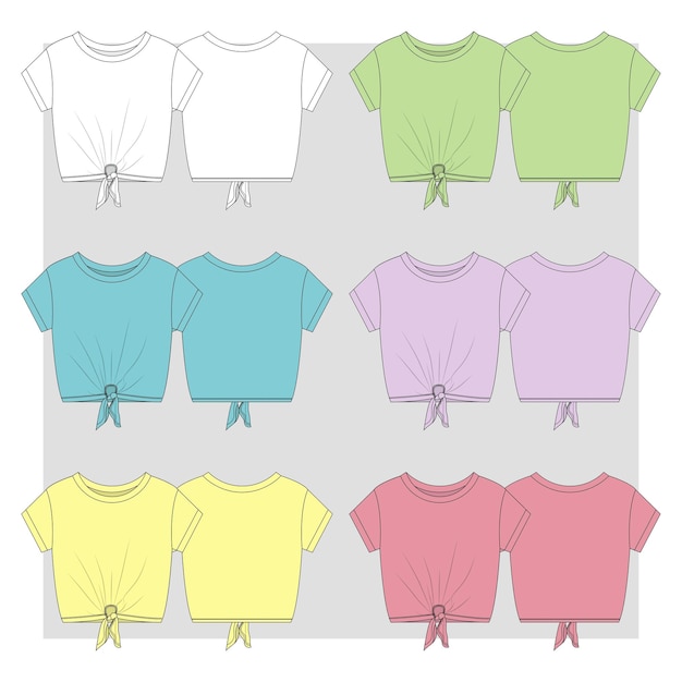 Girls multi color crop top with front tie flat sketch