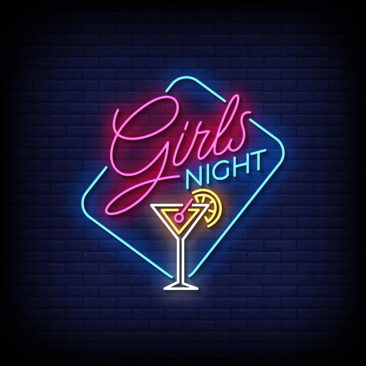 Vector girls night neon sign on brick wall background vector