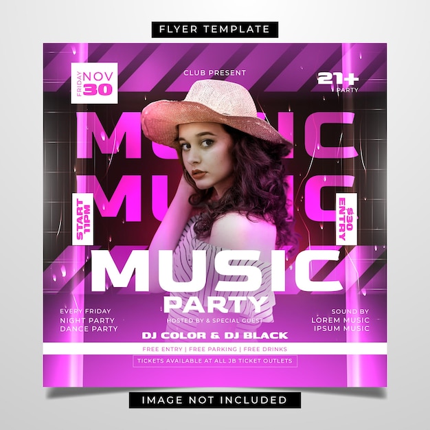 Vector girls pink night music party flyer template