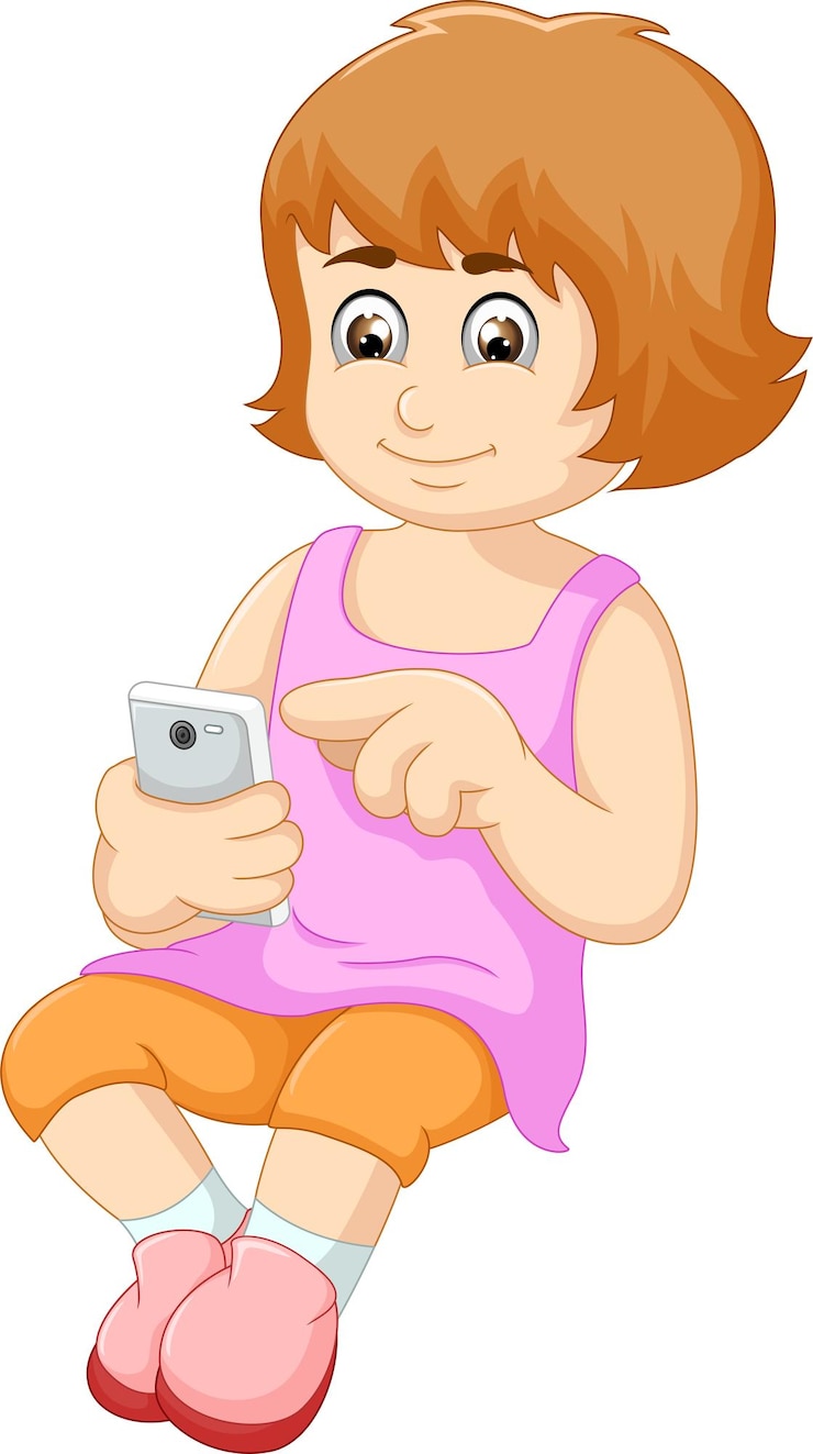 Вектор девочки играют в телефон