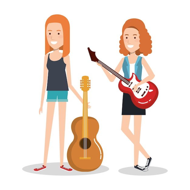 Girls playing musical instruments together