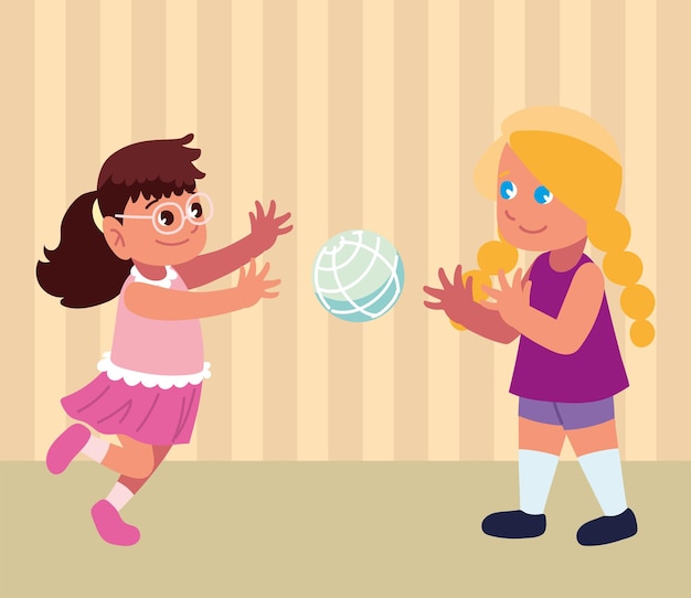 Girls playing with ball cartoon