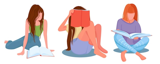 Ragazze che leggono libri e guardano riviste